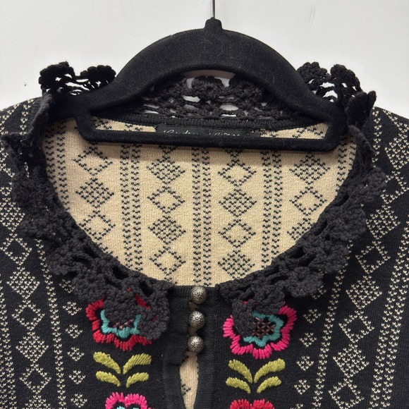 Gudrun Sjoden Cotton Cardigan, Size M, Black, Cream Multicolor Floral Embroidery - Picture 2 of 12